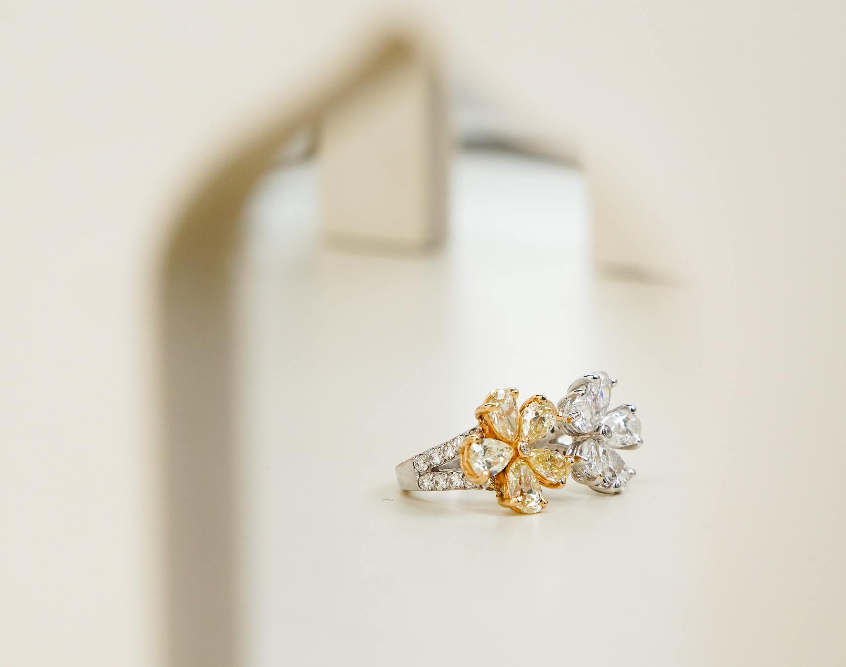 Yellow and white diamond ring