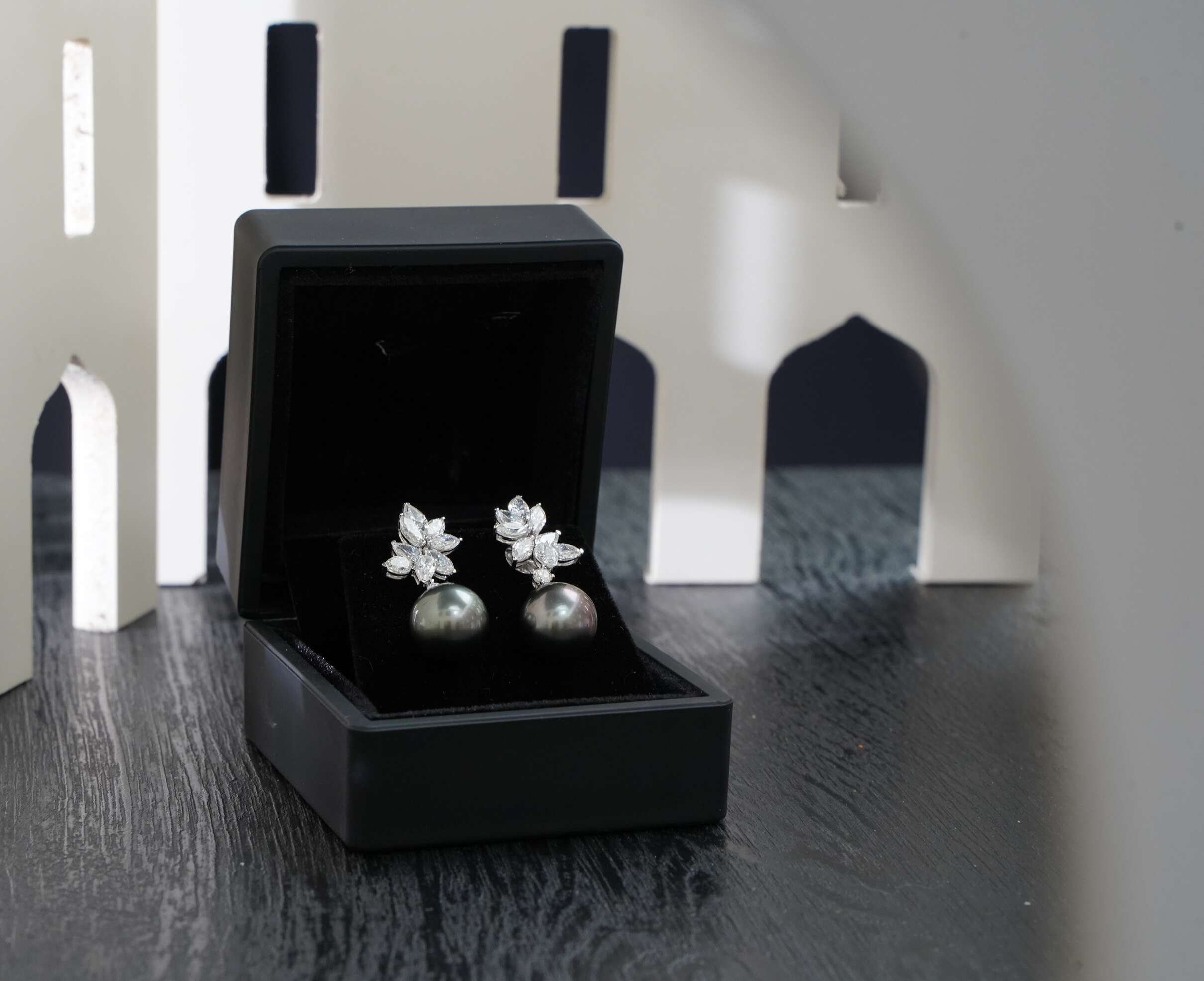 Tahitian pearl and diamond earrings