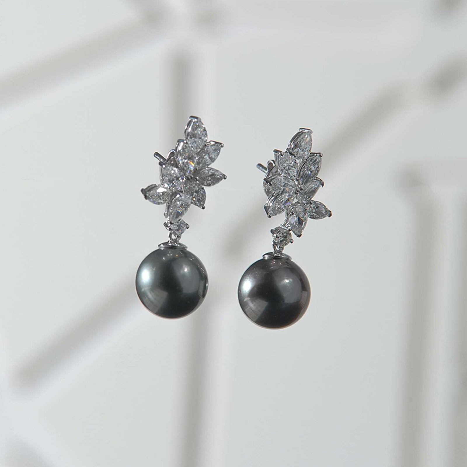 Tahitian pearl and diamond earrings