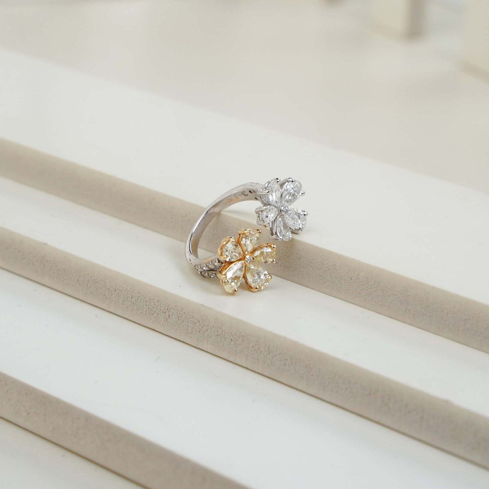 Yellow and white diamond ring