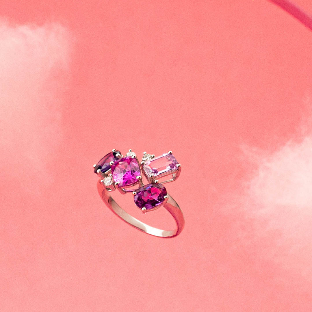 Purple sapphire cluster ring